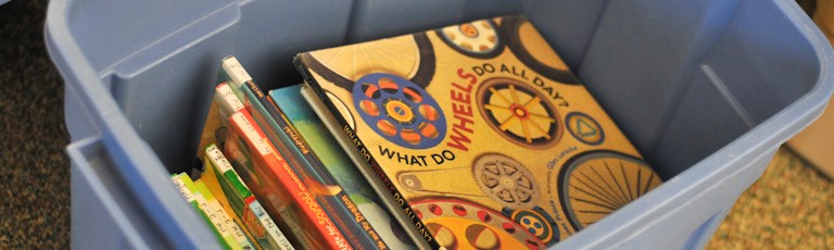 A box full of children's books.