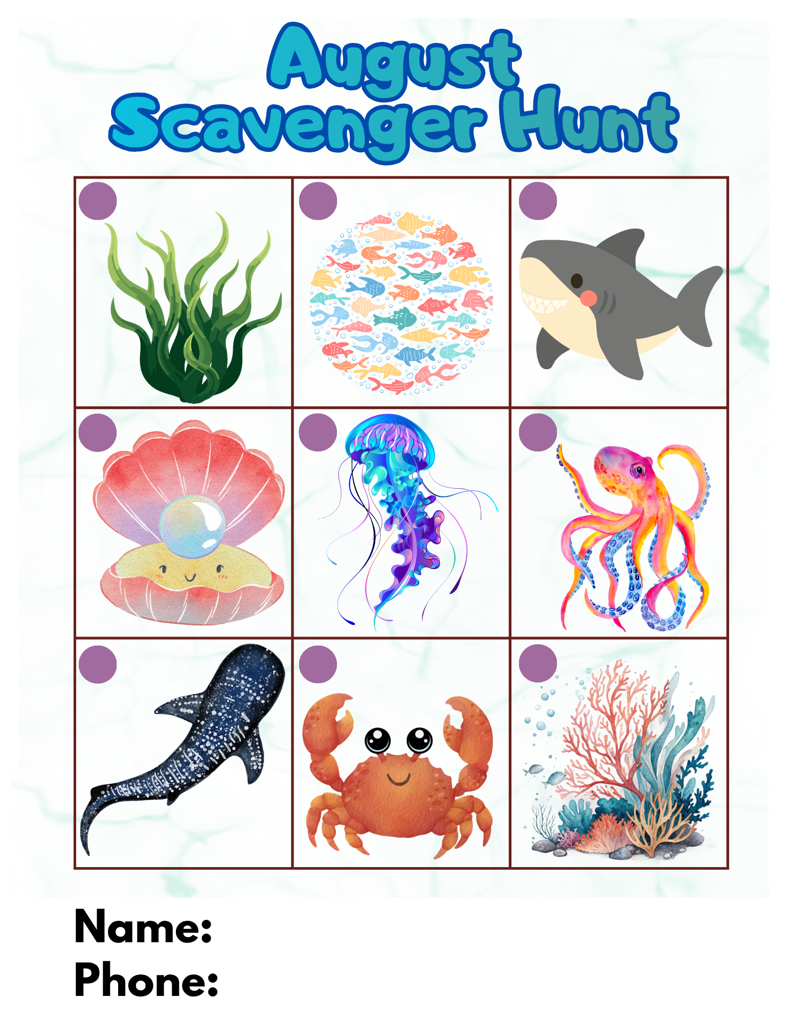 August scavenger hunt
