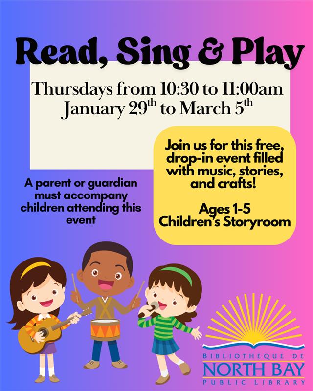 Read Sing Play at 10:30AM Jan. 29 - Mar. 5